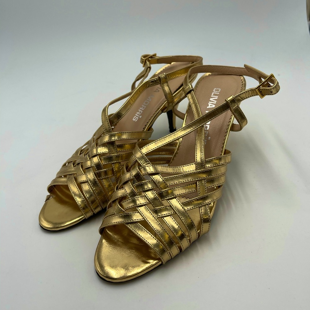 Olivia Morris Gold Leather Strappy Heels